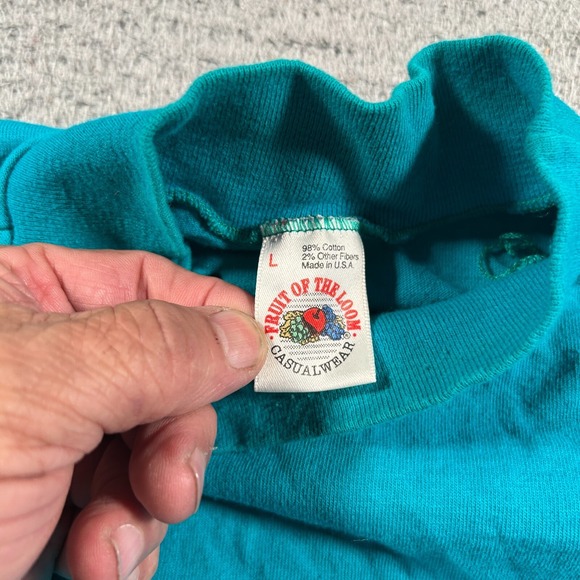 Vintage Fruit of the Loom Crewneck Sweatshirt Men Large Blue‎ Blank Boxy 90s Y2K - Picture 3 of 7